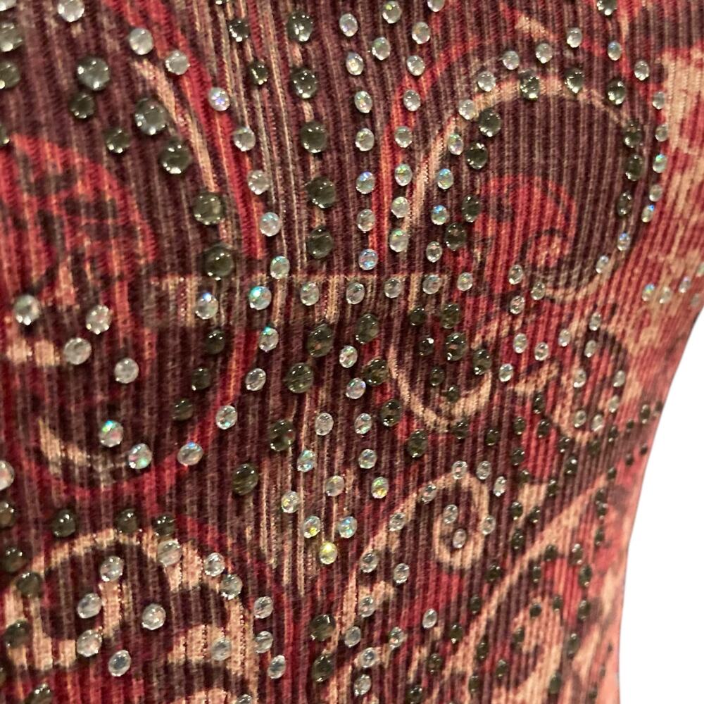 Vocal Maroon Rhinestone Ribbed Tunic Sz Small - Picture 14 of 16